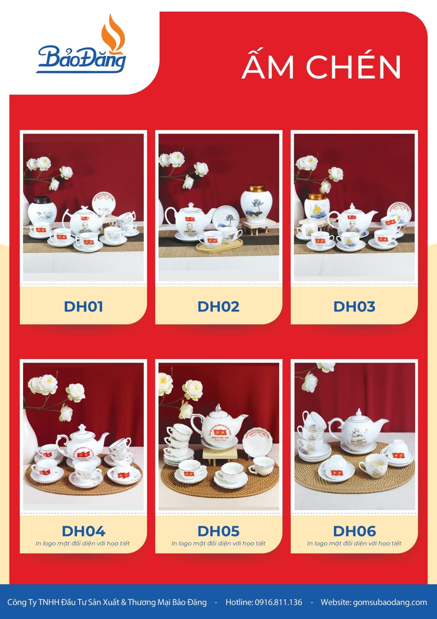 ấm chén bát tràng quà tặng đại hội đảng bộ in logo theo yêu cầu