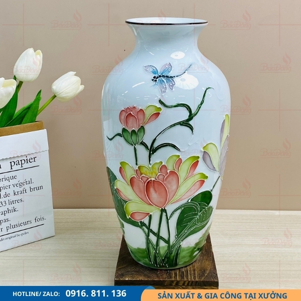 binh-hoa-bat-trang-sen-chuon-noi-cao-cap bình hoa bát tràng sen chuồn nổi cao cấp