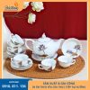 bộ ấm chén hoa sen kẻ chỉ vàng dáng mẫu đơn đẹp