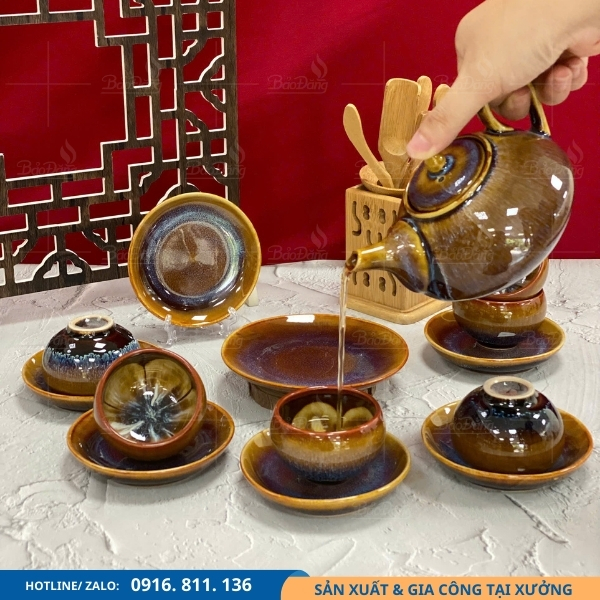 bo-am-chen-men-hoa-bien-in-logo-theo-yeu-ca bộ ấm chén men hoả biến in logo theo yêu cầu