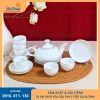 bộ ấm chén sứ trắng kẻ chỉ vàng cao cấp