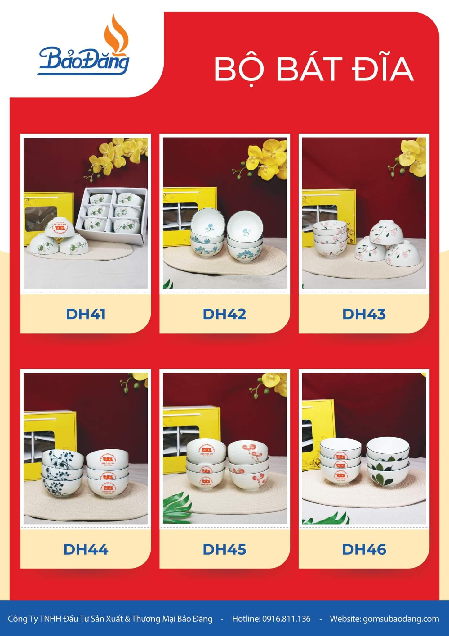 bộ 6 bát bát tràng sứ cao cấp quà tặng đại hội đảng bộ