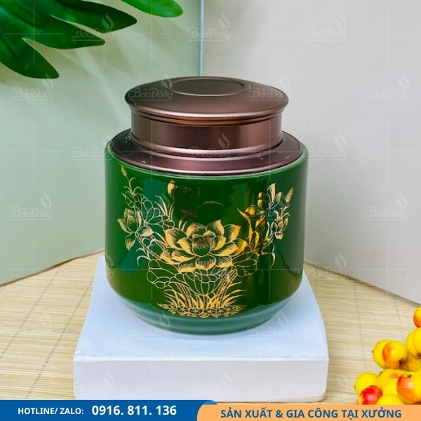hu-hop-lo-dung-tra-che-bat-trang-ve-vang-hoa-sen hũ hộp lọ đựng chè bát tràng vẽ vàng hoa sen