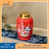 lọ đựng chè bát tràng màu đỏ hoạ tiết vinh hoa phú quý