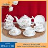 ấm chén bát tràng dáng bưởi cành hoạ tiết chim sẻ đậu cành hoa