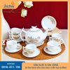 bộ ấm chén Bát Tràng sứ trắng dáng bưởi hoa cúc vẽ vàng