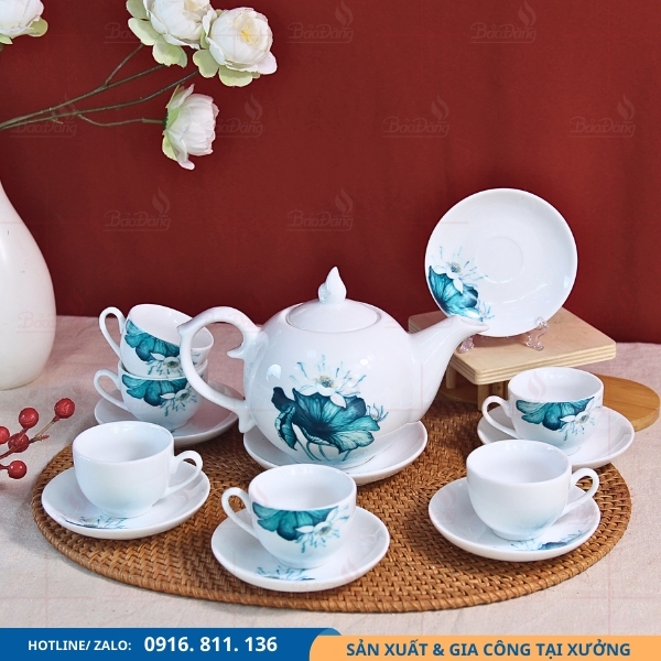 am-chen-buoi-lua-hoa-sen-xanh-qua-tang-doanh-nghiep ấm chén bưởi lửa hoa sen xanh quà tặng doanh nghiệp