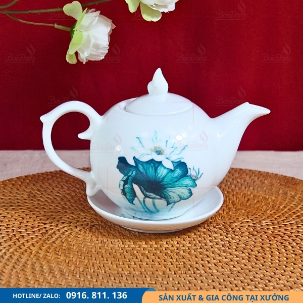 am-tra-dang-buoi-lua-hoa-sen-xanh ấm trà dáng bưởi lửa hoa sen xanh