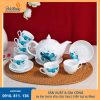 bộ ấm chén dáng bưởi lửa hoa sen xanh đẹp