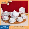 bộ ấm chén dáng bưởi lửa sứ trắng hoa đào đẹp sang trọng