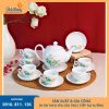 bộ ấm chén dáng minh long họa tiết hoa xanh