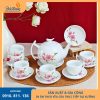 bộ ấm chén sứ trắng dáng bưởi hoa ban hồng bát tràng