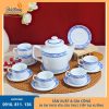 bộ ấm chén sứ trắng dang vuông chim hạc nghệ thuật