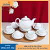 Bộ ấm chén sứ trắng dáng minh long kẻ chỉ bạc giá rẻ