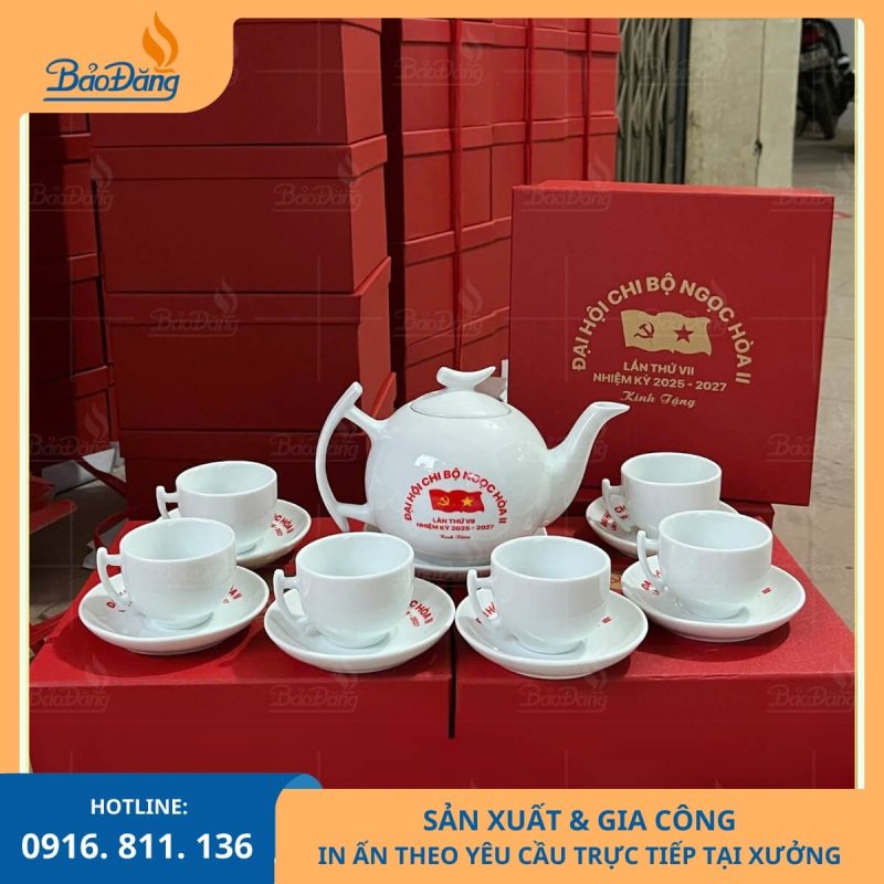 ấm chén bát tràng in logo uỷ ban đảng bộ
