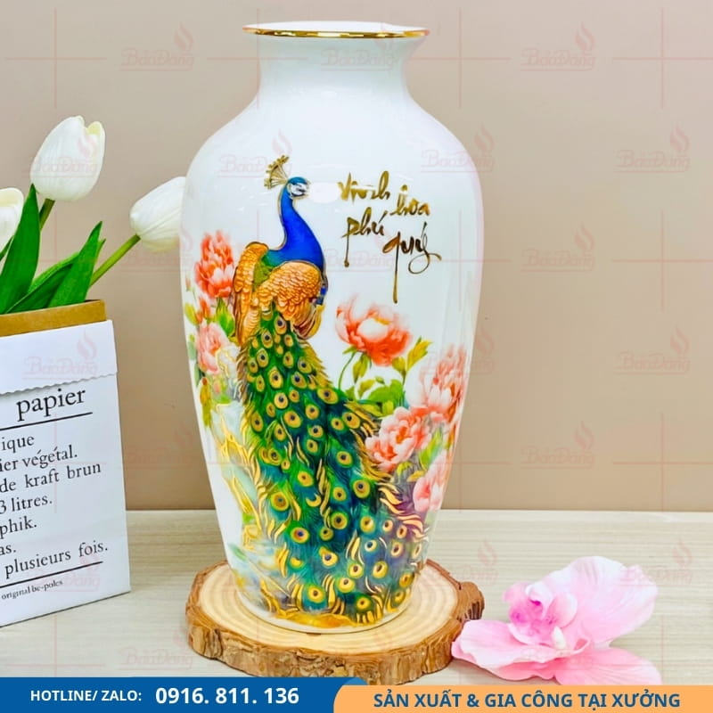 binh-su-vinh-hoa-phu-quy-trang-tri bình hoa sứ họa tiết vinh hoa phú quý kẻ chỉ vàng sang trọng