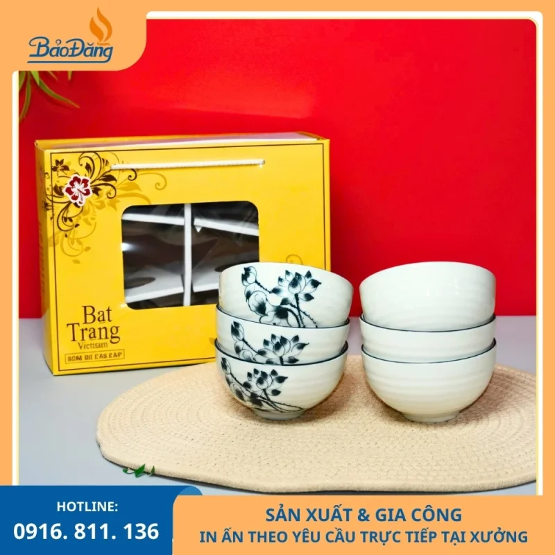 Bát cơm hoa sen đen phong cách sang trọng
