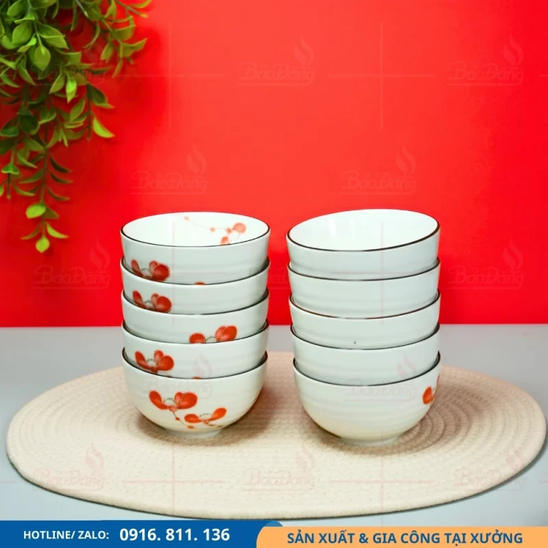 Bộ 10 bát cơm hoa phượng đỏ phù hợp gia đình đông người