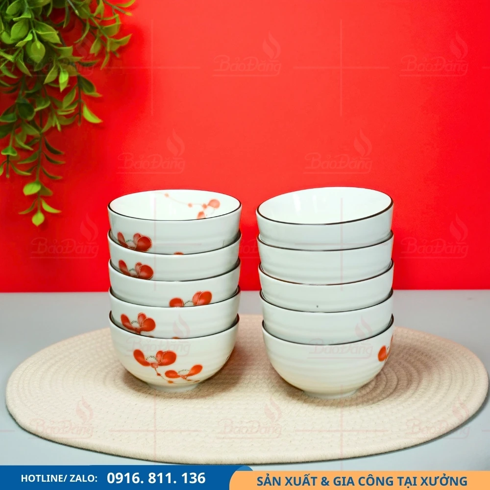 Bộ 10 bát cơm hoa phượng đỏ Bộ 10 bát cơm hoa phượng đỏ phù hợp gia đình đông người