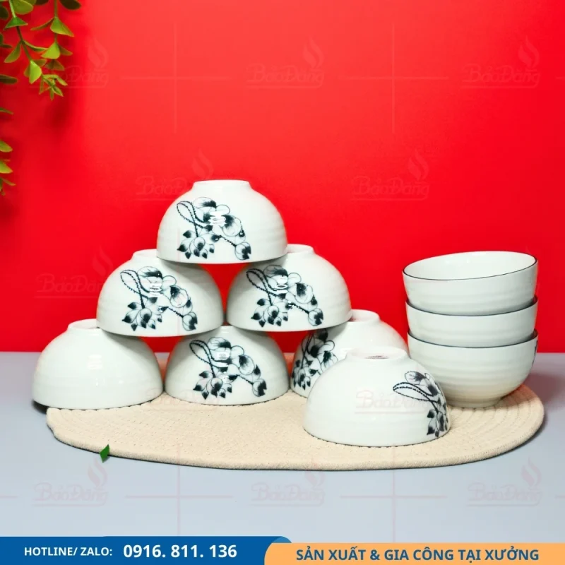 Bộ 10 bát cơm hoa sen đen phù hợp gia đình đông người