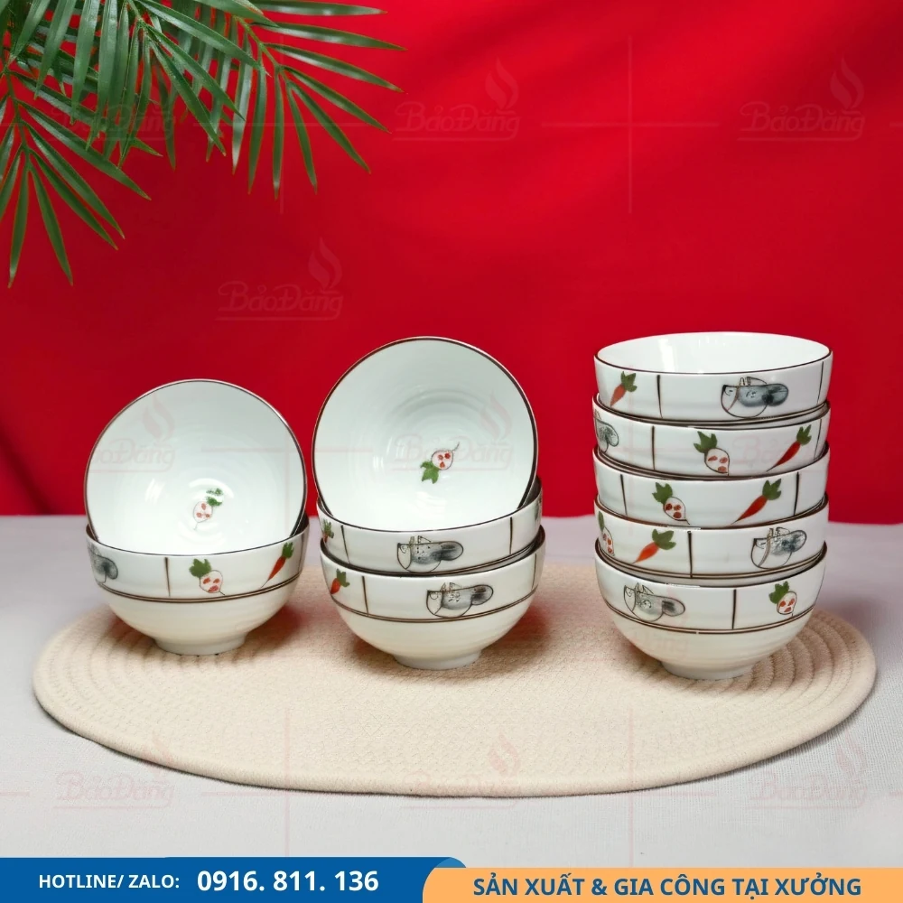 Bộ 10 chén cơm men kem rau củ xưởng gốm Bát Tràng Bộ 10 chén cơm men kem rau củ cung cấp từ xưởng gốm