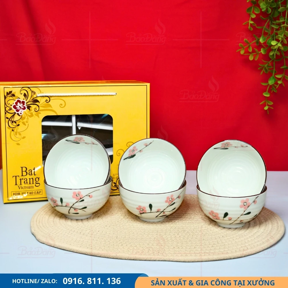 Bộ 6 bát cơm họa tiết hoa đào hồng Bộ 6 bát cơm hoa đào hồng dùng cho bữa ăn gia đình