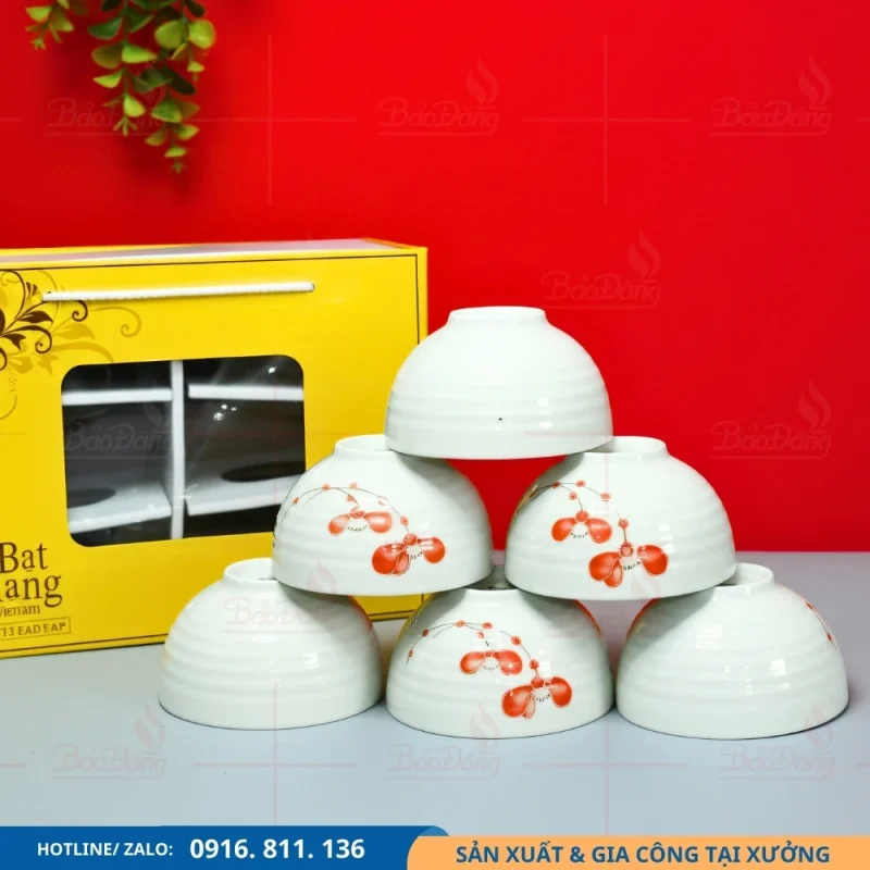 Bộ 6 bát cơm hoa phượng đỏ dùng cho bữa ăn gia đình