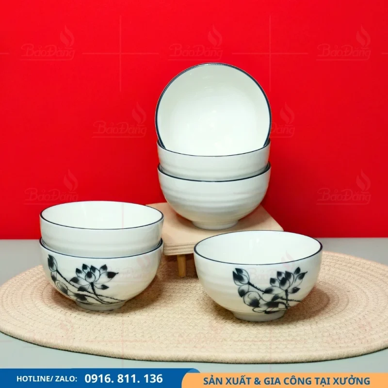 Bộ 6 bát cơm hoa sen đen dùng cho bữa ăn gia đình