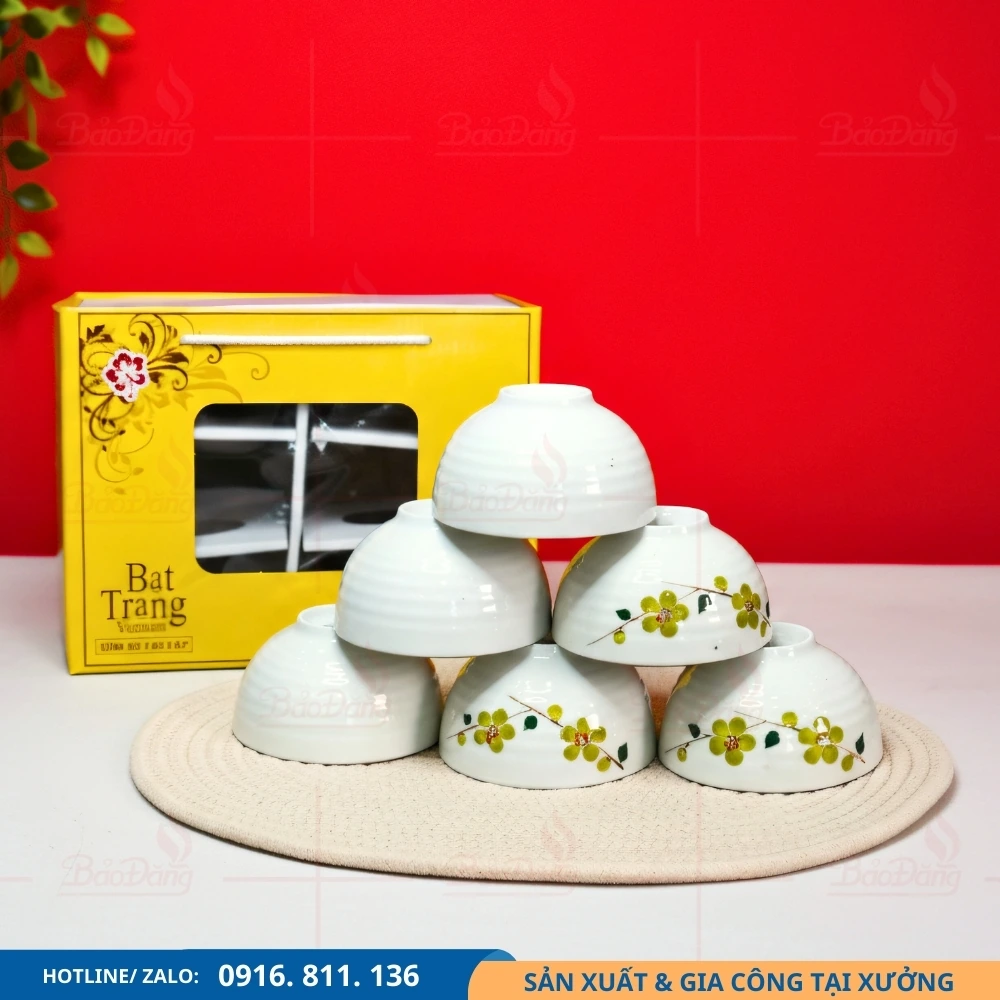 Bộ chén cơm hoa xanh cốm đặt số lượng Bộ chén cơm hoa xanh cốm cung cấp giá xưởng theo số lượng
