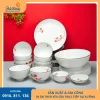 Bộ bát đĩa men kem hoa phượng đỏ dùng cho bàn ăn gia đình