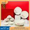 Bộ bát đĩa men kem hoa sen hồng dùng cho bàn ăn gia đình
