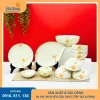 Bộ bát đĩa men kem họa tiết hoa mai dùng cho bàn ăn gia đình
