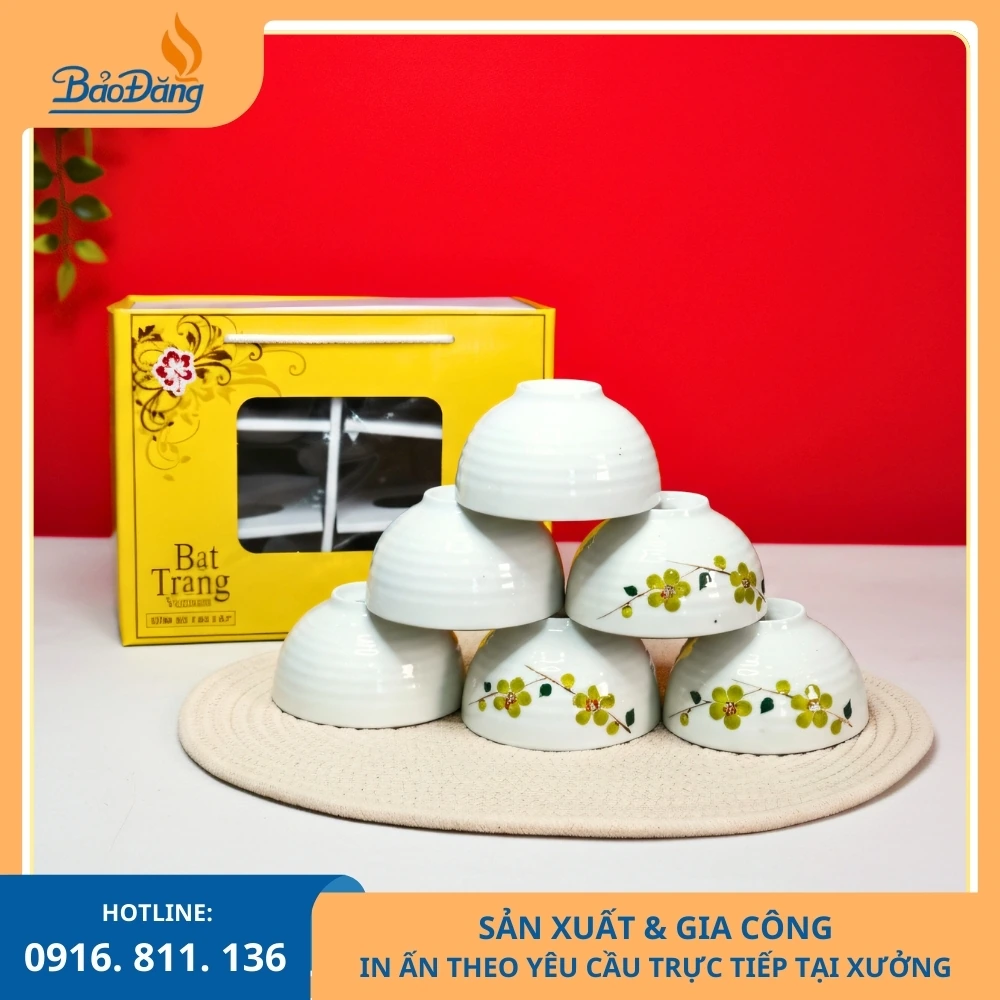 Bộ chén cơm hoa xanh cốm giá xưởng Bộ chén cơm men kem hoa xanh cốm nhận sản xuất theo đơn số lượng