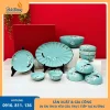 Bộ bát đĩa men xanh họa tiết hoa đào trắng dùng cho bàn ăn gia đình