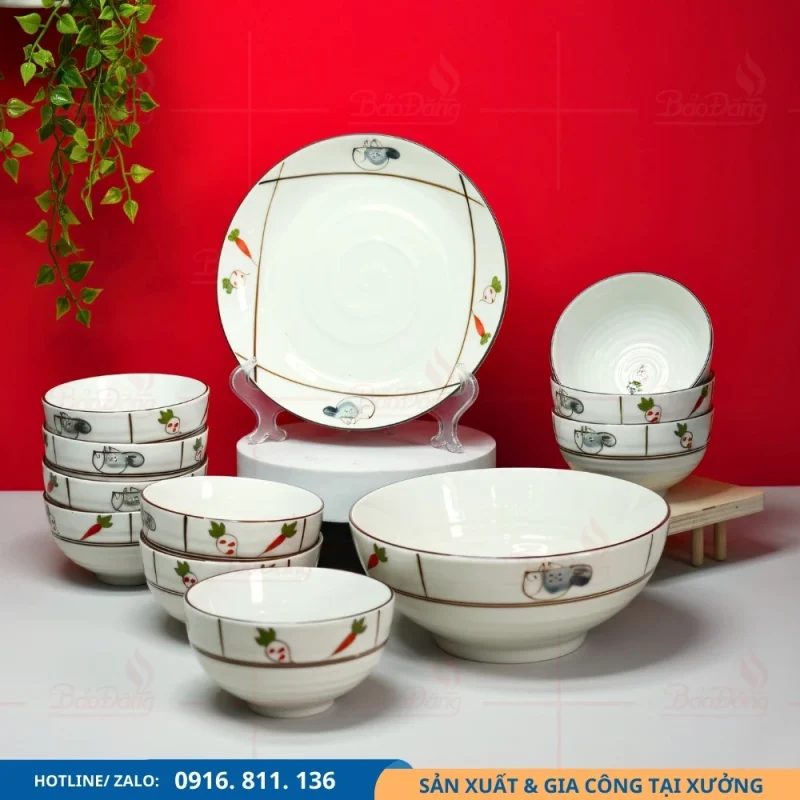 Bộ bát đĩa rau củ cung cấp từ xưởng gốm Bát Tràng