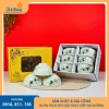 Bộ chén cơm men kem họa tiết đài sen nhận sản xuất theo đơn số lượng