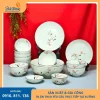 Bộ chén đĩa men kem hoa đào hồng sản xuất Bát Tràng theo đơn số lượng
