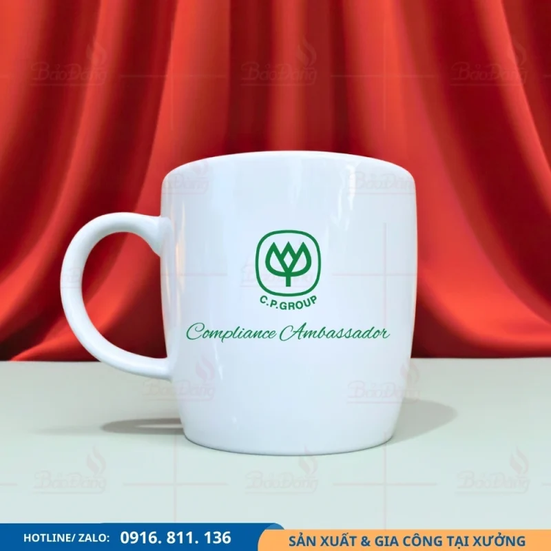Cốc sứ dáng lùn in logo quà tặng, thiết kế nhỏ gọn, in rõ nét