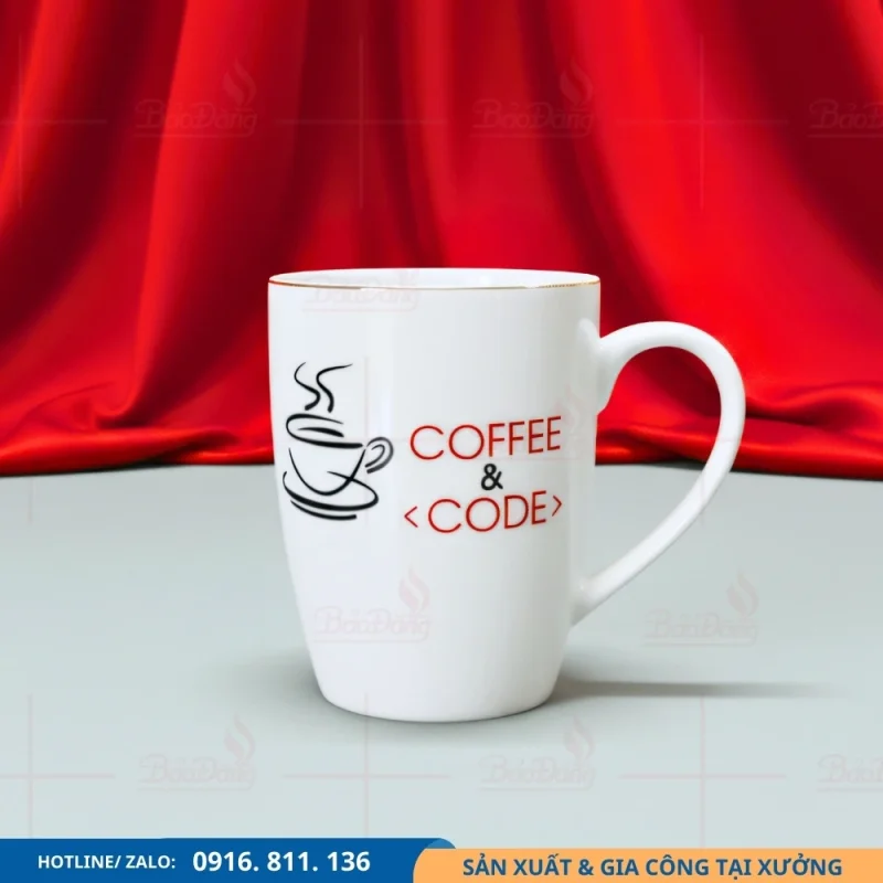 Cốc sứ in 2 mặt logo công ty dùng tặng khách hàng và đối tác