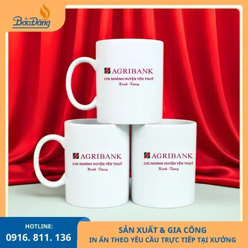 Cốc sứ quai C in logo Agribank chi nhánh