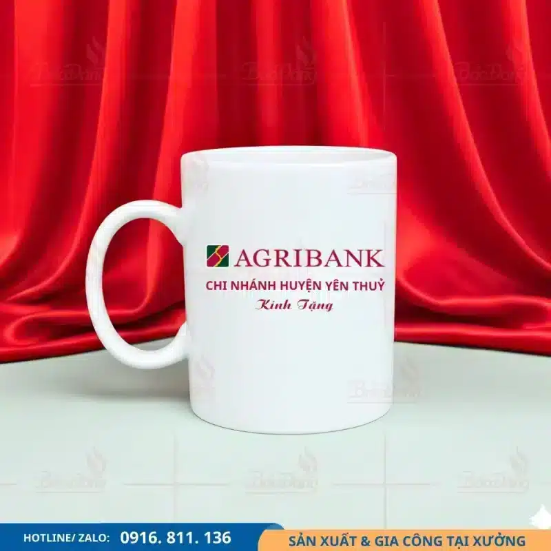 Ly cốc sứ quai C in Agribank dùng cho quà tặng thương hiệu