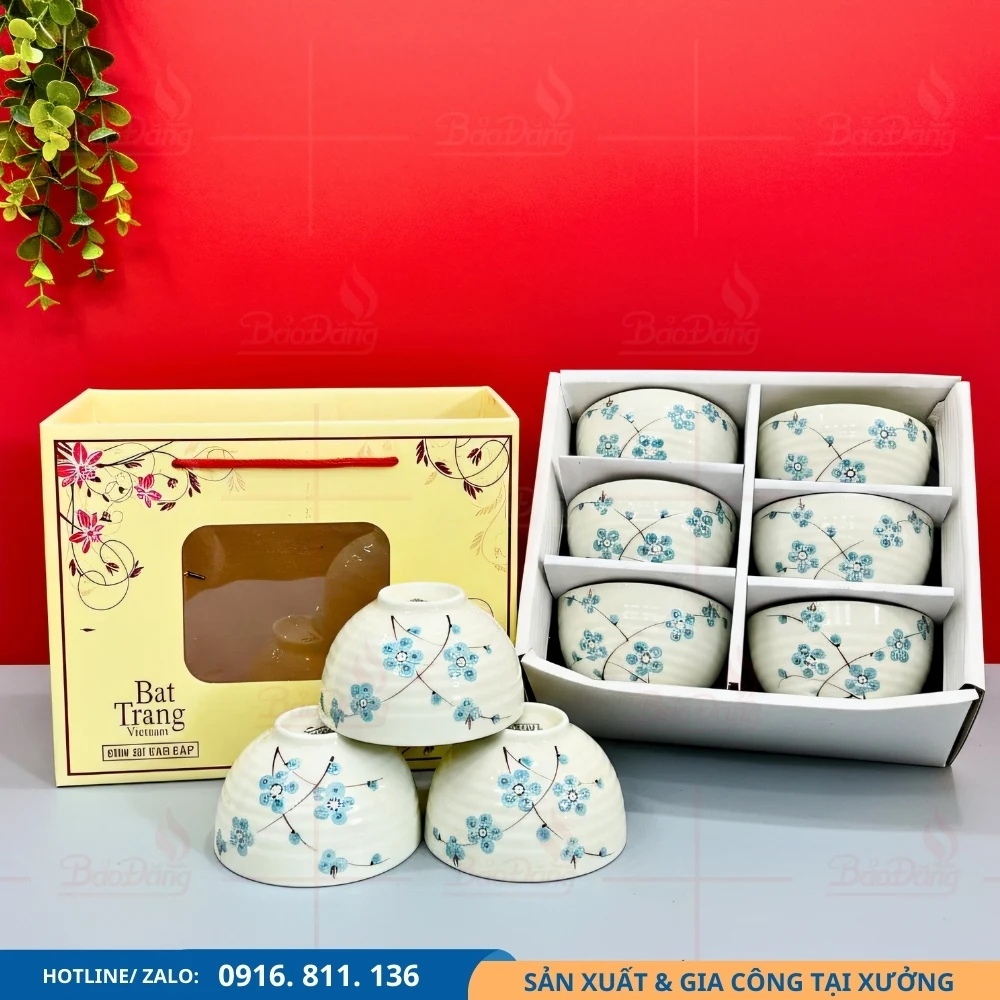 Set 6 bát cơm hoa đào xanh dương dùng hằng ngày Set 6 bát cơm hoa đào xanh dương thiết kế đồng bộ