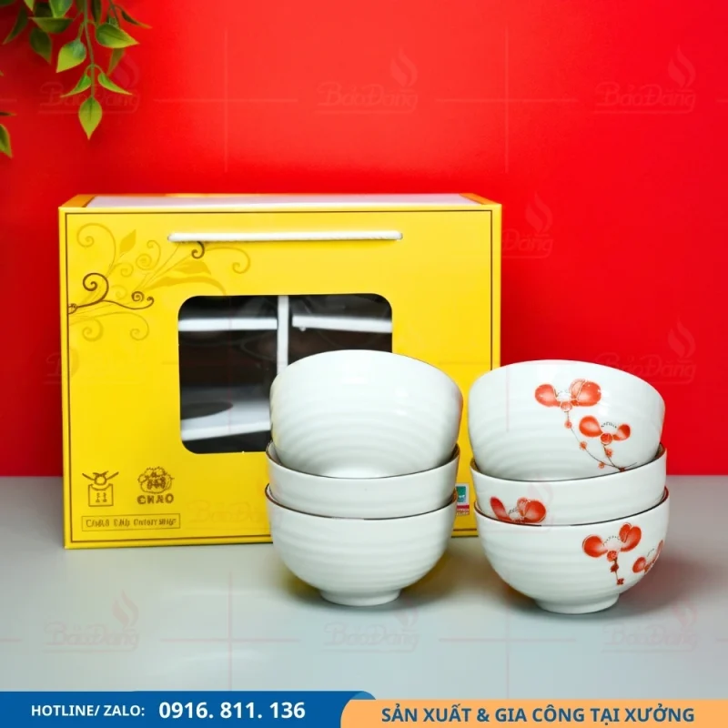 Set 6 bát cơm hoa phượng đỏ thiết kế đồng bộ
