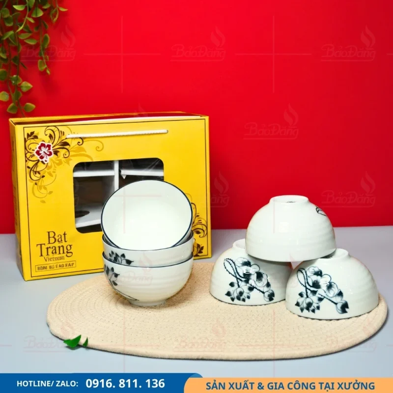 Set 6 bát cơm hoa sen đen thiết kế đồng bộ