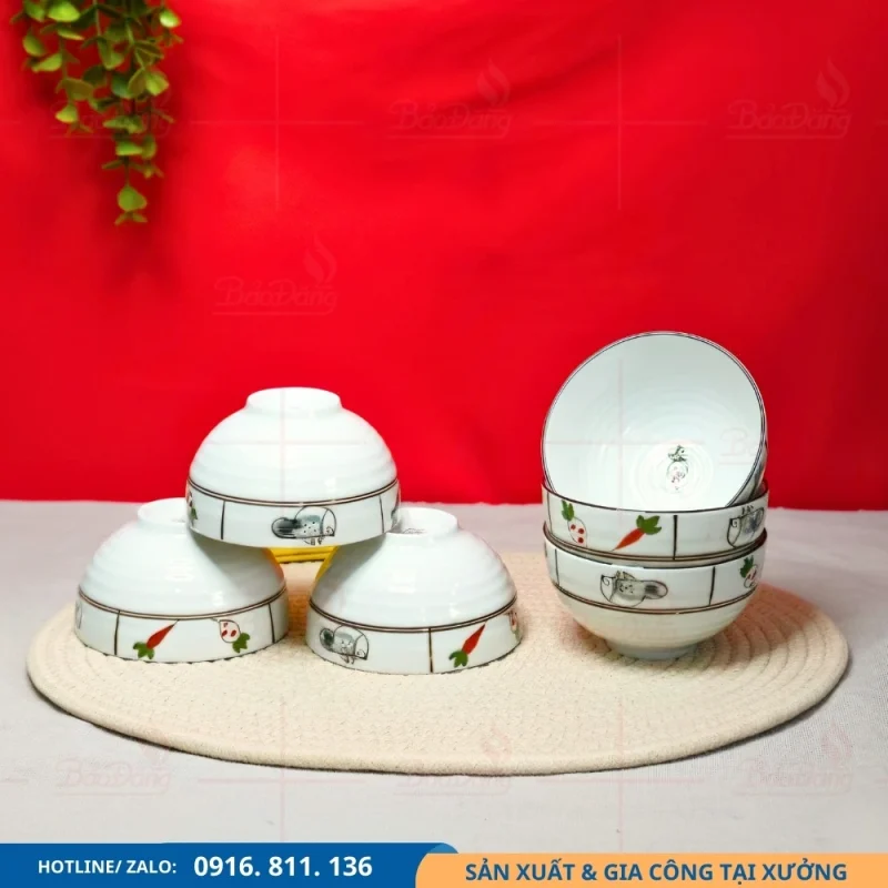 Set 6 chén cơm men kem rau củ cung cấp theo lô