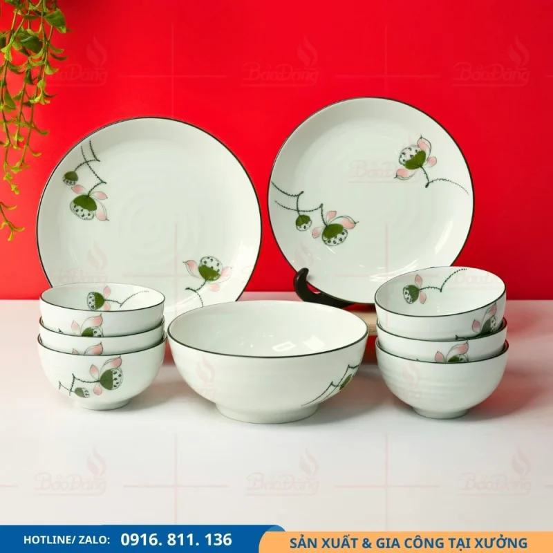 Set bát đĩa đài sen sản xuất tại Bát Tràng theo lô