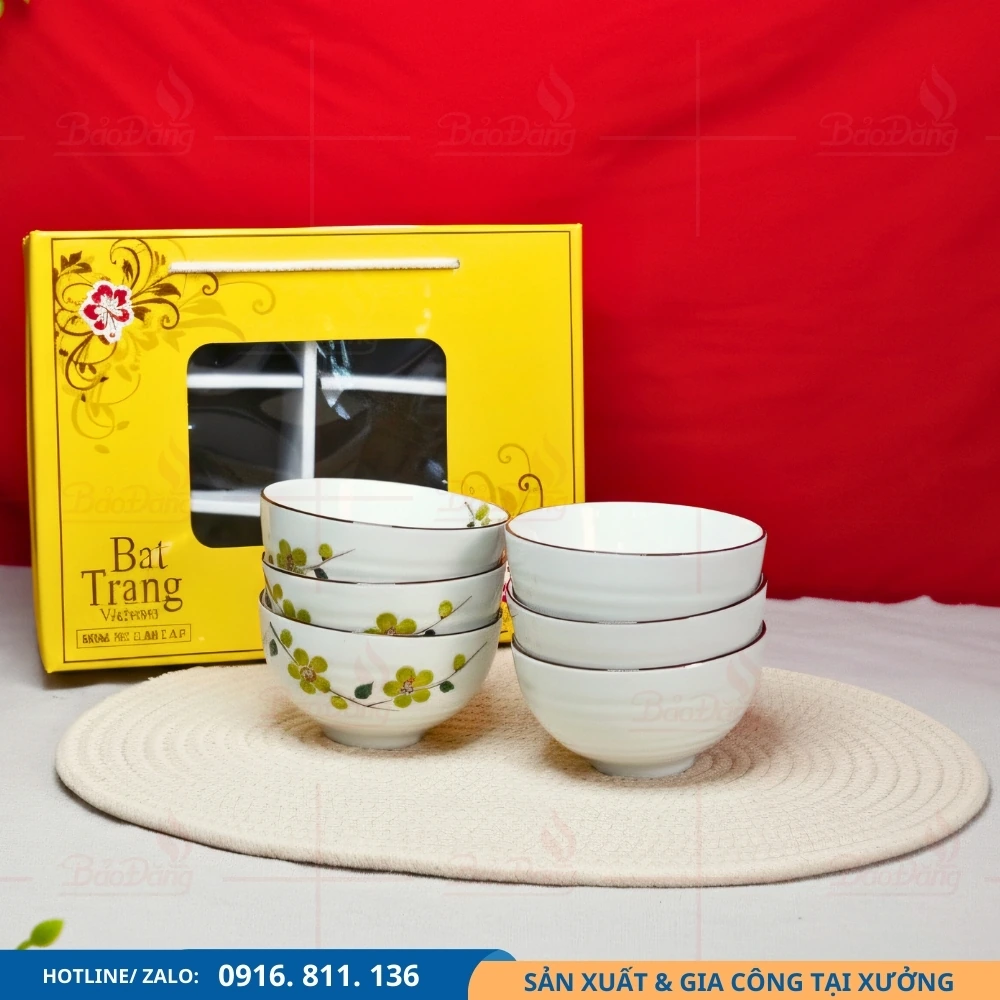 Set chén cơm hoa xanh cốm đặt sản xuất Set chén cơm hoa xanh cốm sản xuất tại Bát Tràng theo lô