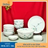 Set bát đĩa men kem hoa đào xanh dùng cho bàn ăn gia đình