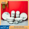 Set bát đĩa men kem hoa sen xanh đen dùng cho bàn ăn gia đình