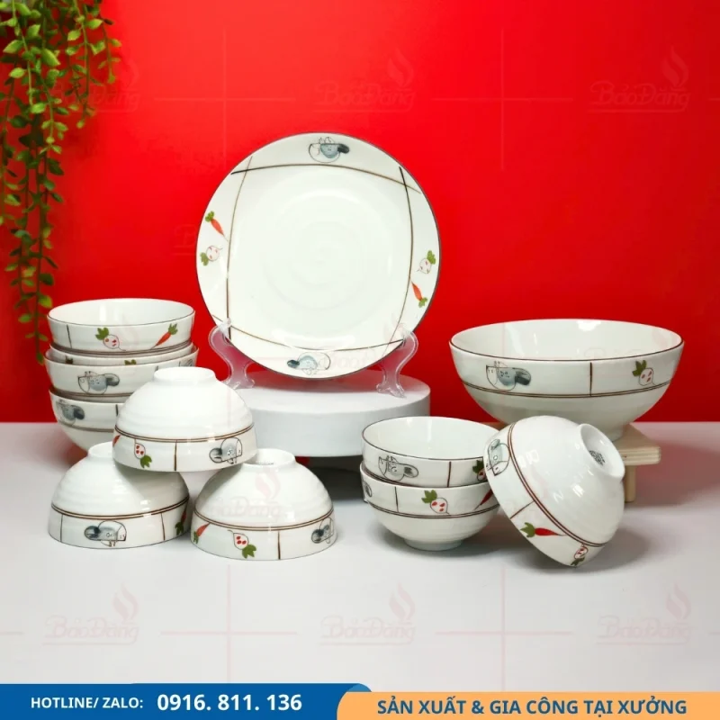 Set bát đĩa rau củ sản xuất tại Bát Tràng theo lô